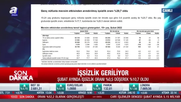 SON DAKİKA: TÜİK açıkladı: İşsizlik Şubat'ta geriledi