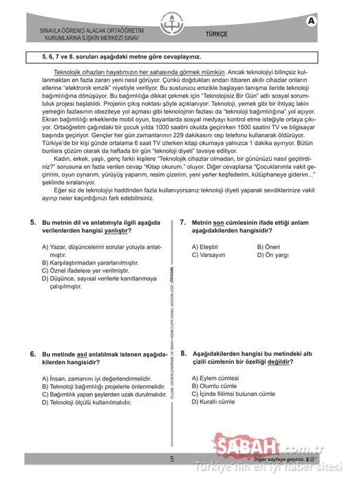 LGS çıkmış sorular 2018-2019 burada! Türkçe Matematik Fen Bilimleri ve Yabancı dil LGS sınav soruları ve cevapları!