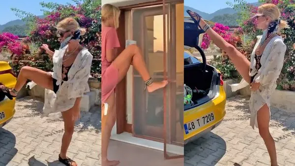Ünlü Manken Çağla Şikel'in uzun esnek bacakları ile kapı açıp kapattığı videoları sosyal medyayı salladı | Video