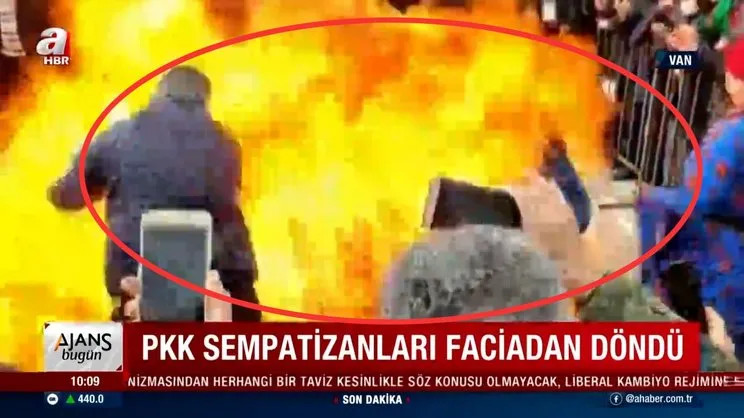 Van'da PKK sempatizanları Nevruz ateşi yakmaya çalışırken alevler içinde kaldı | Video