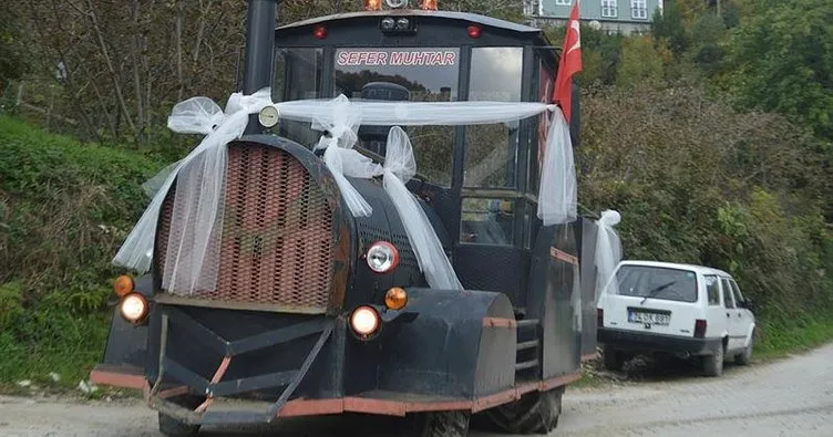 Kara tren görünümlü gelin arabası