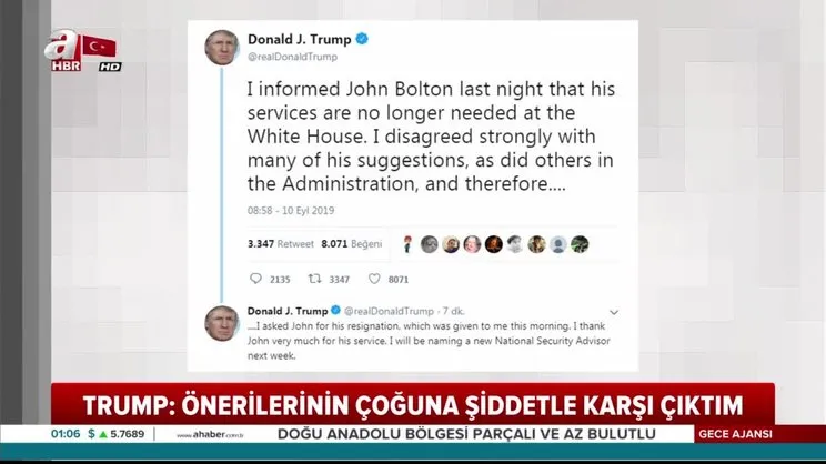 John Bolton görevden alındı