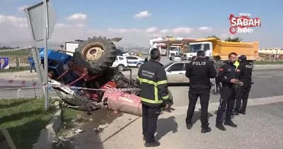 Otomobille çarpışan traktör devrildi: 1 ağır yaralı | Video