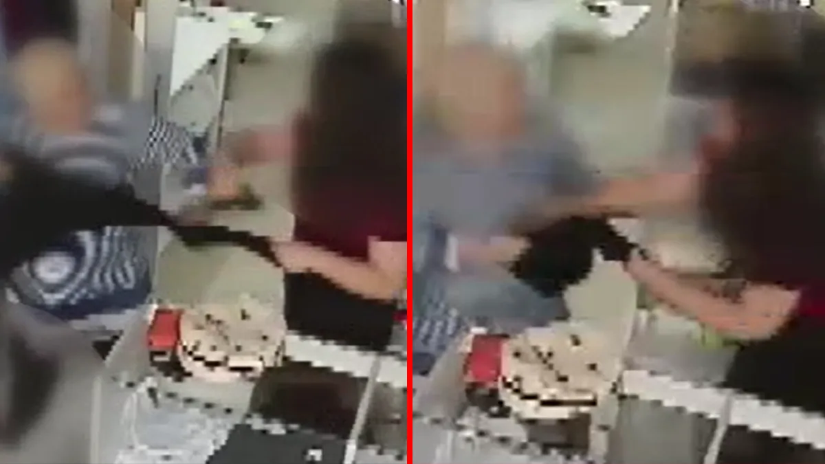 Terzi dükkanında yaşanan kavgayı gösteren güvenlik kamerası görüntüsü.