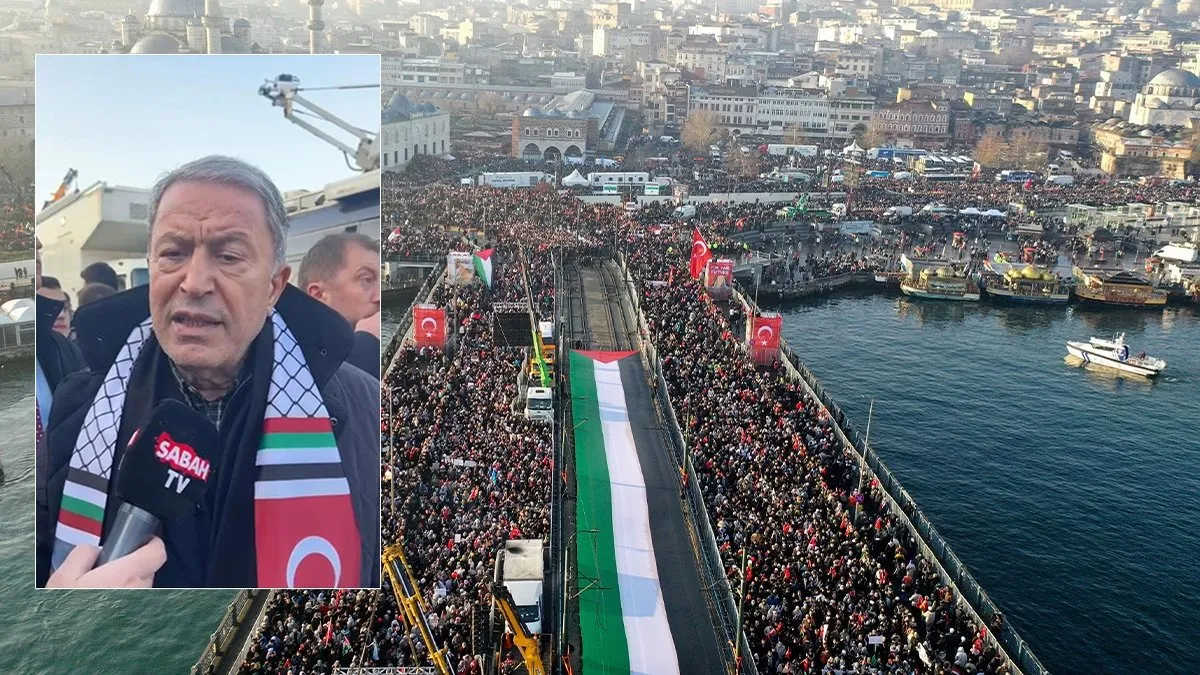 Galata'daki Filistin yürüyüşüne katılan Hulusi Akar: Netanyahu çetesi hukuk önünde hesap verecek!