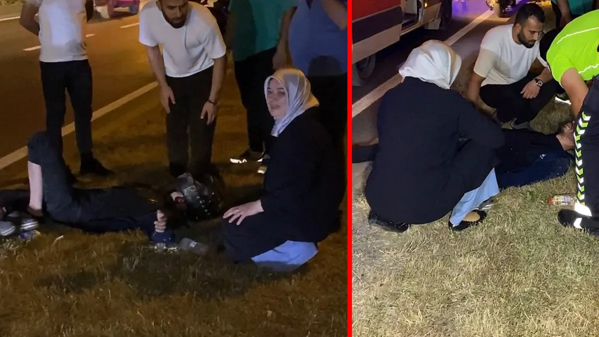 Bursa'da motosiklet kazası sonrası annenin yaralı oğlunun yanından ayrılmadığı an.