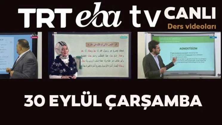 TRT EBA TV izle! (30 Eylül Çarşamba) Ortaokul, İlkokul, Lise dersleri 'Uzaktan Eğitim' canlı yayın: EBA TV ders programı | Video