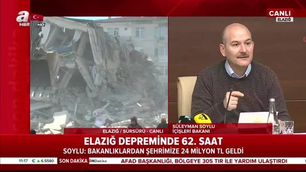 İçişleri Bakanı Süleyman Soylu'dan Elazığ'da deprem bölgesinde açıklama (27 Ocak 2020 Pazartesi)