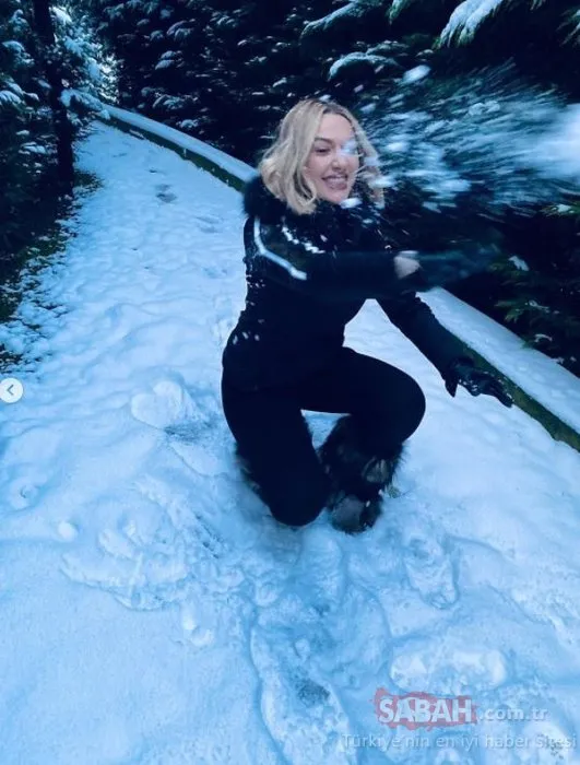 Şarkıcı Hadise aşkına döndü! Kar paylaşımı yapan Hadise çocuklar gibi şen...