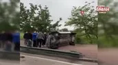Kontrolden çıkan otomobil yan yattı, sürücüyü araçtan vatandaşlar çıkarttı