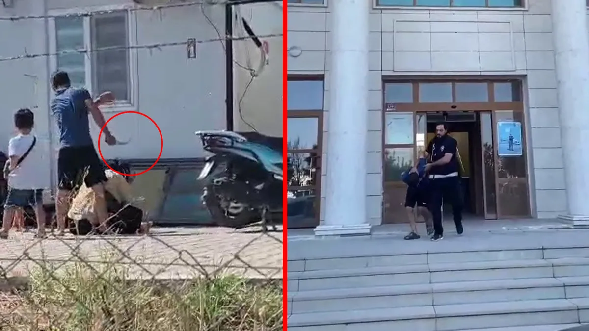 Hatay'da şiddet mağduru bir kadın, elinde bıçakla tehdit eden kocasından kaçmaya çalışıyor.