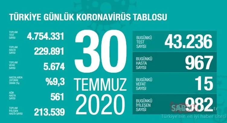 SON DAKİKA! 1 Ağustos Türkiye’de corona virüs ölü ve vaka sayısı kaç oldu? 1 Ağustos 2020 Cumartesi  Sağlık Bakanlığı Türkiye corona virüsü günlük son durum tablosu…