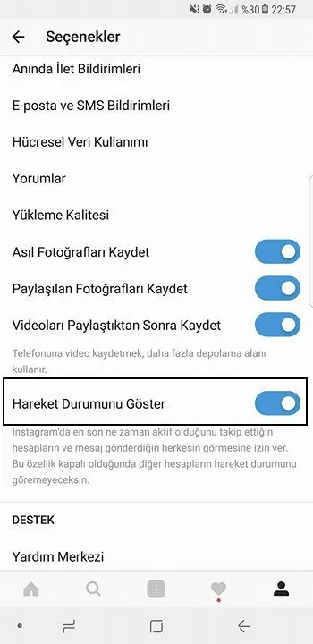Instagram'da son görülmeyi kapatmak!