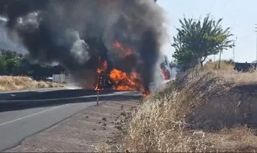 Devrilen Akaryakıt yüklü tanker alev alev yandı