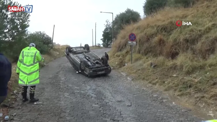Freni tutmayan otomobil takla attı