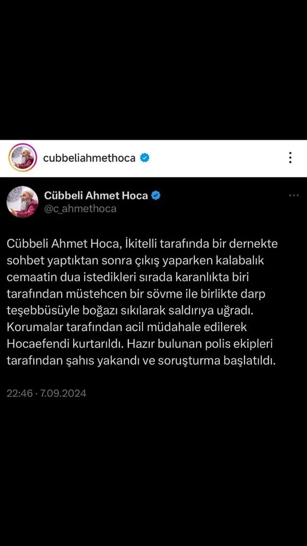 Cübbeli Ahmet Hoca'ya saldırı! Küfürler etti boğazını sıktı: Saldırgan gözaltında!