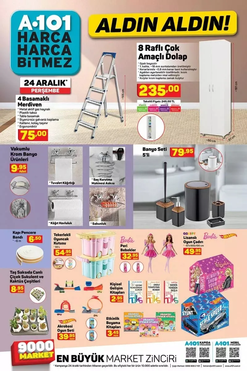 A101 24 Aralık 2020 aktüel ürünler kataloğu tam liste halinde yayınlandı! A101 aktüel ürünler kataloğunda bu hafta neler var?