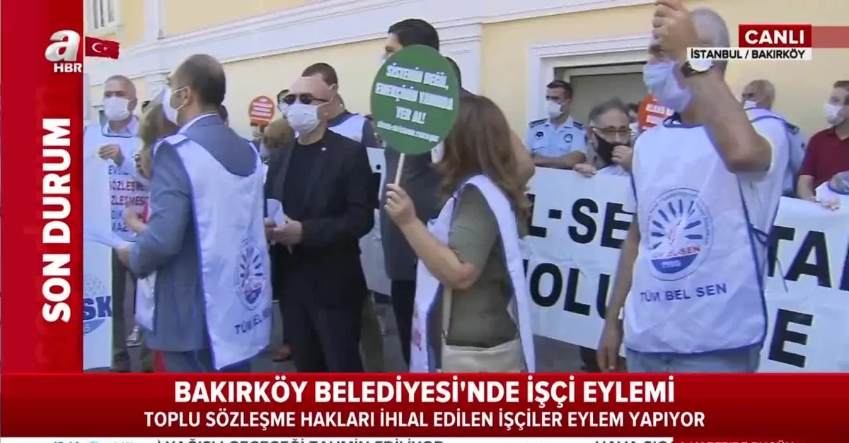 bakirkoy belediyesi nde toplu sozlesme haklari ihlal edilen isciler eylem yapiyor video