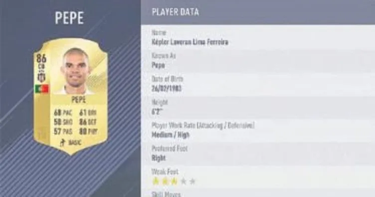 FIFA 18, Pepe’yi en iyi 80 oyuncu arasına aldı