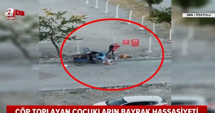 Son dakika haberi | Van’da kağıt toplayan çocukların gözleri yaşartan Türk Bayrağı hassasiyeti kamerada | Video