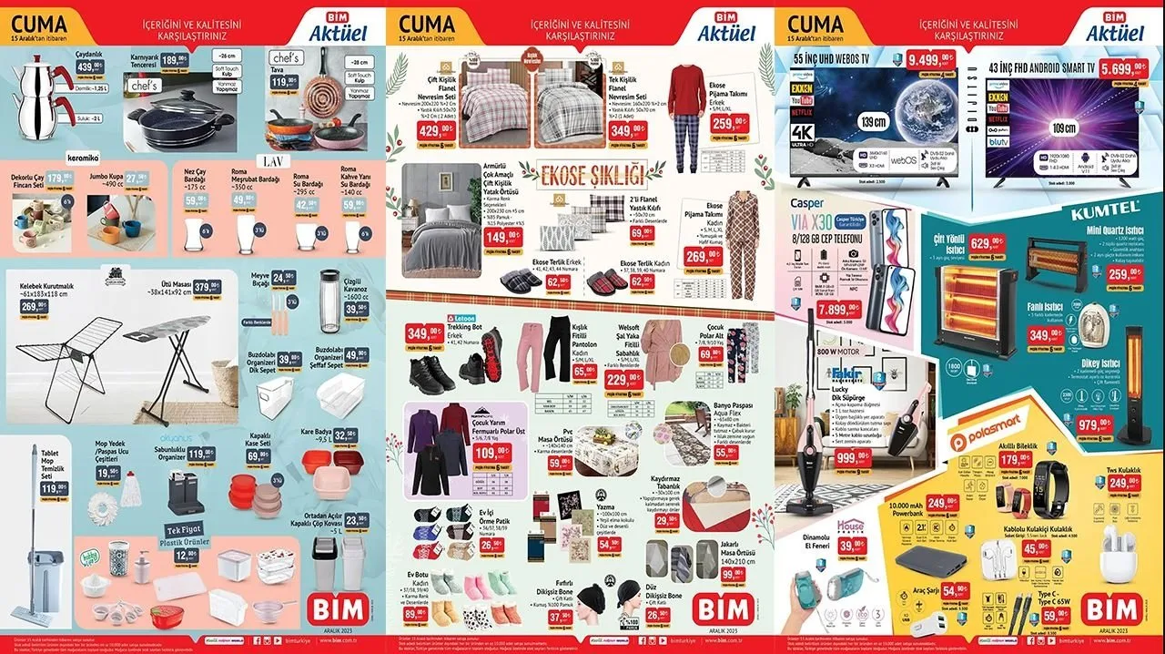 BİM AKTÜEL BUGÜN SATIŞTA! Bim 12 ARALIK SALI hangi ürünler indirime girdi? TV, Isıtıcı, Cep Telefonu, Dik Süpürge...