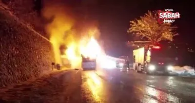 Polisleri taşıyan otobüs Zigana Dağı’nda alev alev böyle yandı | Video