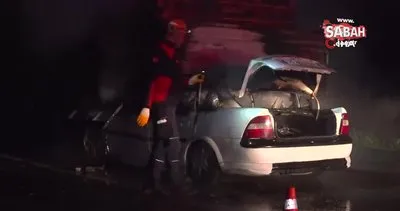 Tıra ok gibi saplanan otomobil alev alev yandı: 1 ölü | Video