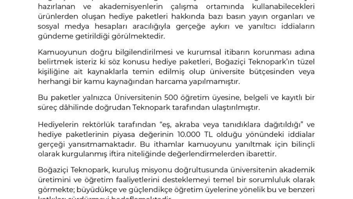 Boğaziçi Üniversitesinden hediye paketi iddialarına yalanlama Boğaziçi Üniversitesinden hediye paketi iddialarına yalanlama