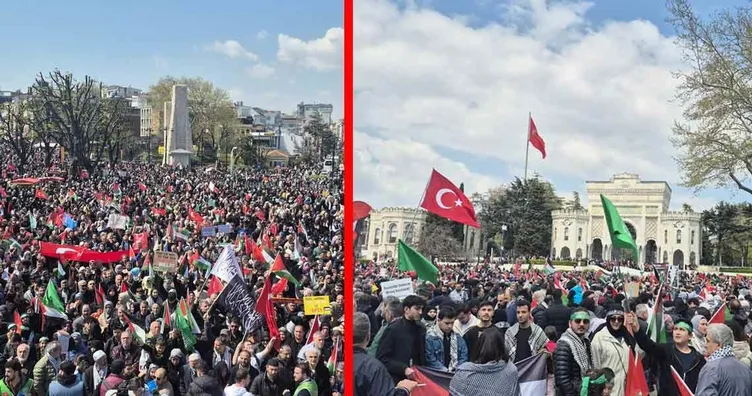 İsrail’in Gazze soykırımına tepki için onbinler meydanda!