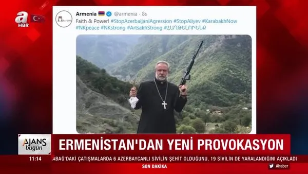 Ermenistan'ın onaylı Twitter hesabından skandal silahlı katliamcı papaz paylaşımı | Video