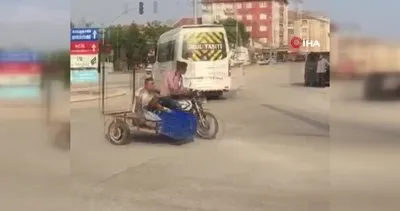 Sepetli motosikletle polis otosundan işte böyle kaçtılar | Video