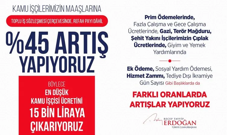 TOPLU İŞ SÖZLEŞMESİ 2023 SON DAKİKA: Büyük zam açıklandı! Cumhurbaşkanı Erdoğan’dan kamu işçisi zammı müjdesi!
