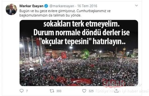 Güzel Adam Markar Esayan'ın 15 Temmuz paylaşımları