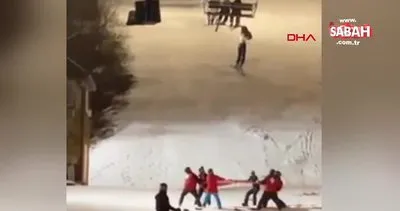 ABD’de havada asılı kalan kadın kayakçı kamerada | Video
