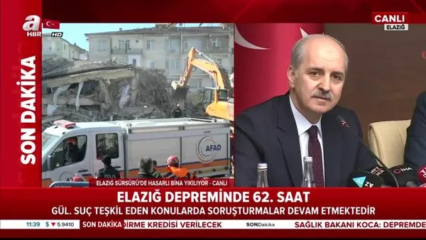AK Parti Genel Başkan Vekili Numan Kurtulmuş'tan Elazığ'da deprem bölgesinde açıklama (27 Ocak 2020 Pazartesi)