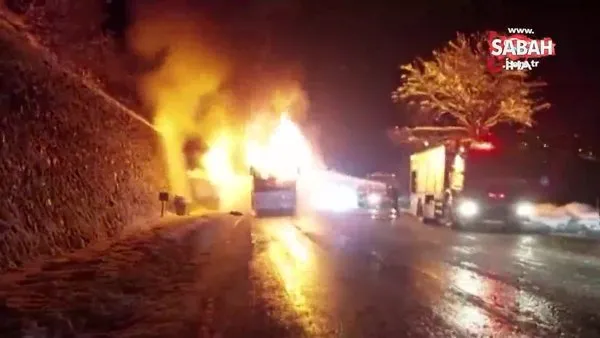 Polisleri taşıyan otobüs Zigana Dağı'nda alev alev böyle yandı | Video