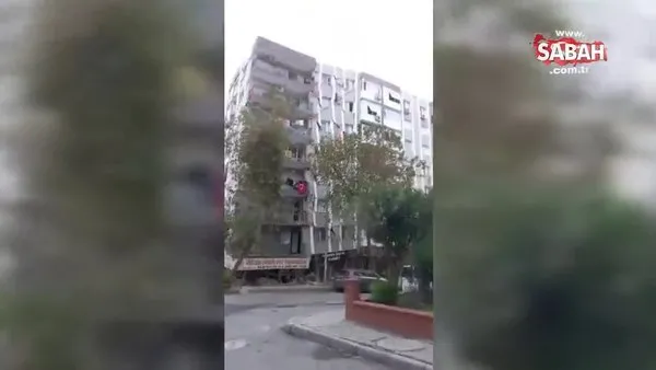 İzmir'de yaşanan deprem sonrası hasar alan bina büyük bir gürültüyle böyle yıkıldı! Korku dolu anlar kameraya yansıdı | Video