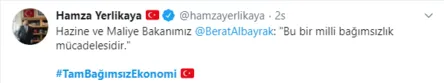 Sosyal medyada Hazine ve Maliye Bakanı Berat Albayrak’ın sözlerine dev destek #TamBağımsızEkonomi
