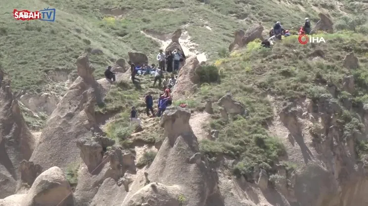 Kapadokya'da büyük panik! Sıcak hava balonu peri bacalarının üzerine indi | Video