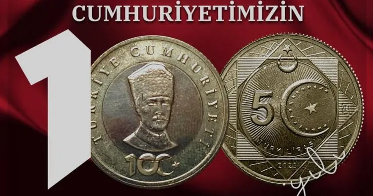 Cumhuriyet’in 100. yılına özel basılan 5 Türk lirası hatıra parası tanıtıldı