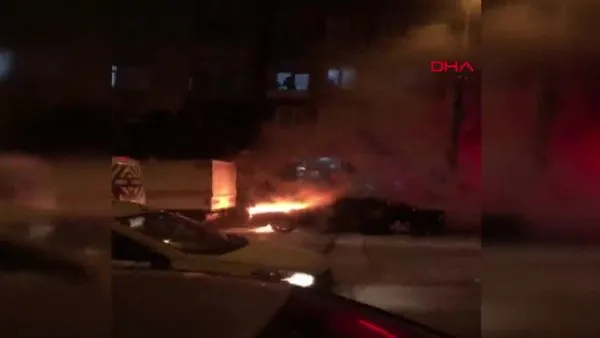 İstanbul Şişli'de alev alev yanan otomobil kamerada