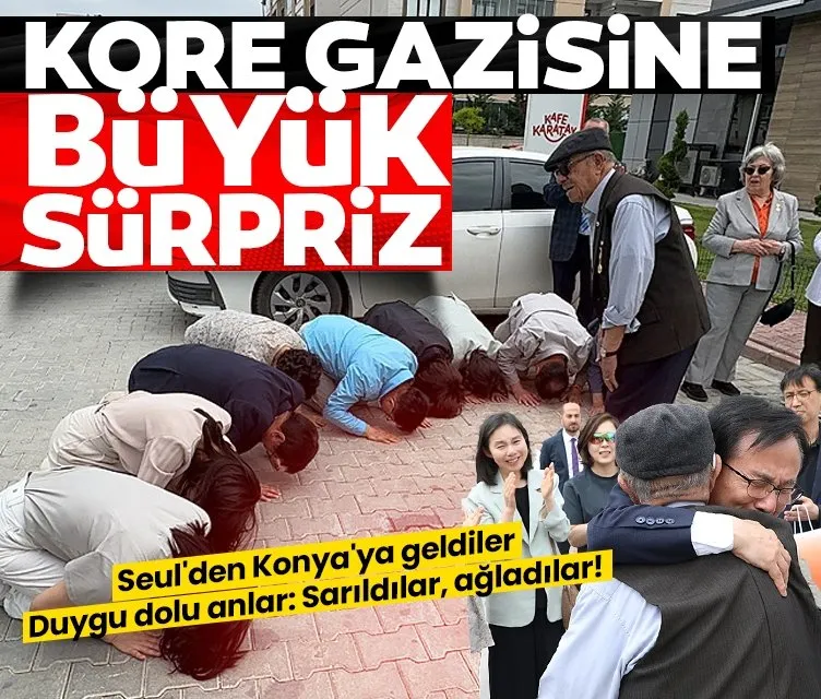 Kore Gazisine büyük sürpriz! Seul’den Konya’ya geldiler: Sarıldılar, ağladılar!