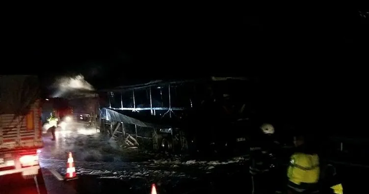Bursa’da yolcu otobüsü otobanda yandı