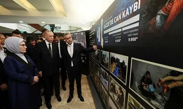 Başkan Erdoğan, eşi Emine Erdoğan ile birlikte Kızılcahamam’da Filistin sergisini gezdi