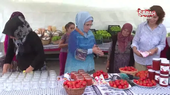 Emine Erdoğan, Ayaş'ta çiftçi kadınlarla tarladan domates topladı, kışlık menemen yaptı | Video