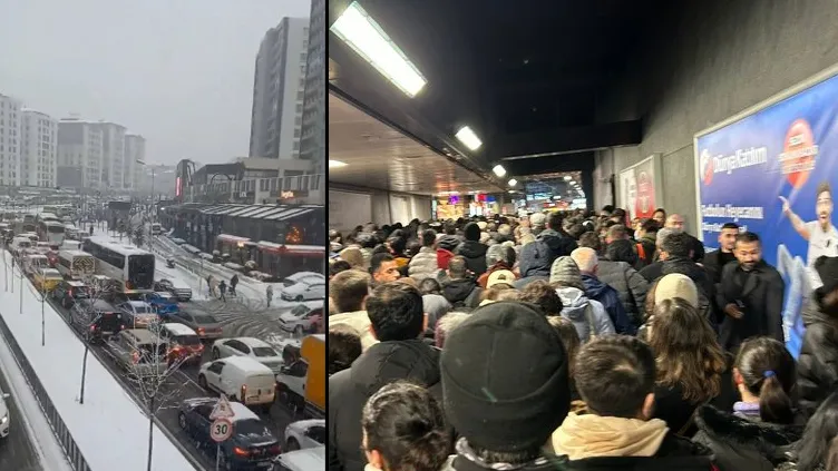SON DAKİKA | İstanbul’da kar yağışı sonrası hayat durdu! Trafik felç, metro ve metrobüs duraklarında izdiham