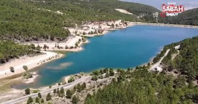 Tahtalı Göleti, mavi ve yeşilin buluştuğu manzarasıyla görenleri hayran bırakıyor | Video