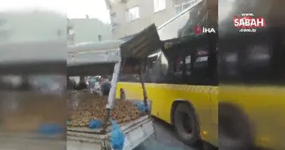 İETT otobüsü patates yüklü kamyonete çarptı: Seyyar satıcı, şoförü canını alacağım diye böyle tehdit etti | Video