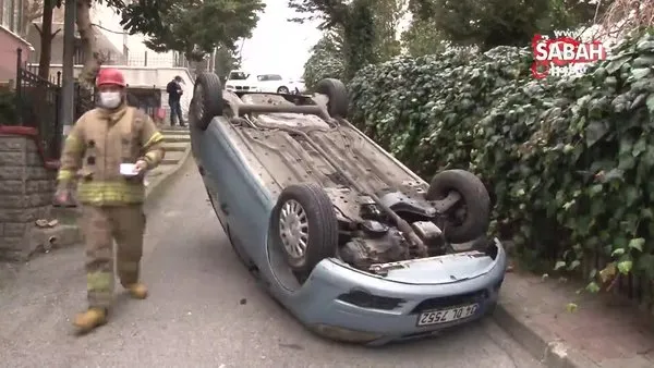 Üsküdar’da yokuş aşağı inen kadın sürücü otomobiliyle takla attı | Video