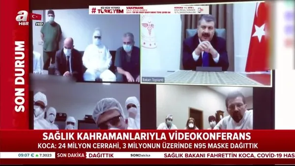 Bakan Fahrettin Koca, sağlık kahramanlarıyla videokonferans ile görüştü! | Video